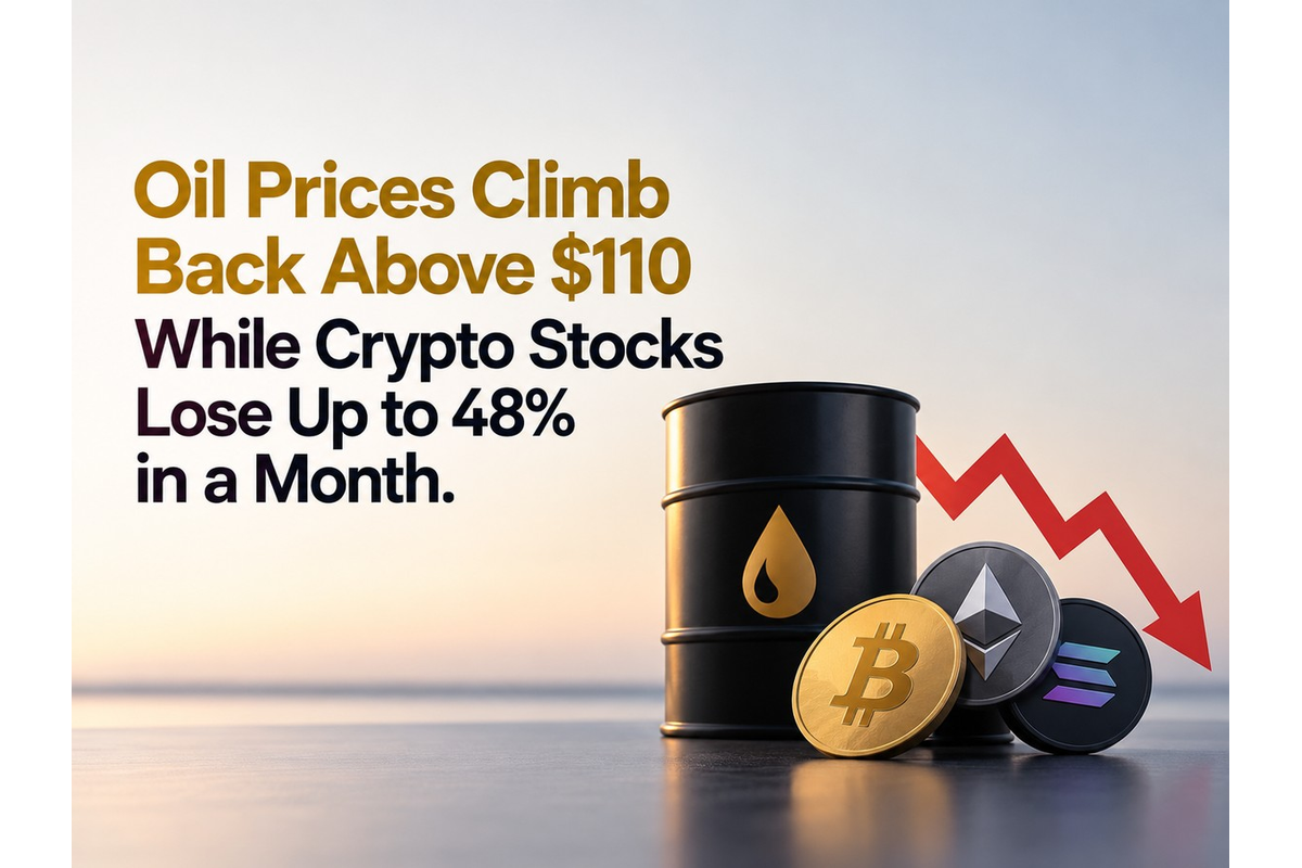 Oil Prices Climb Back Above $110 While Crypto Stocks Lose Up To 48% In A Month: Miners Are Falling Even Faster