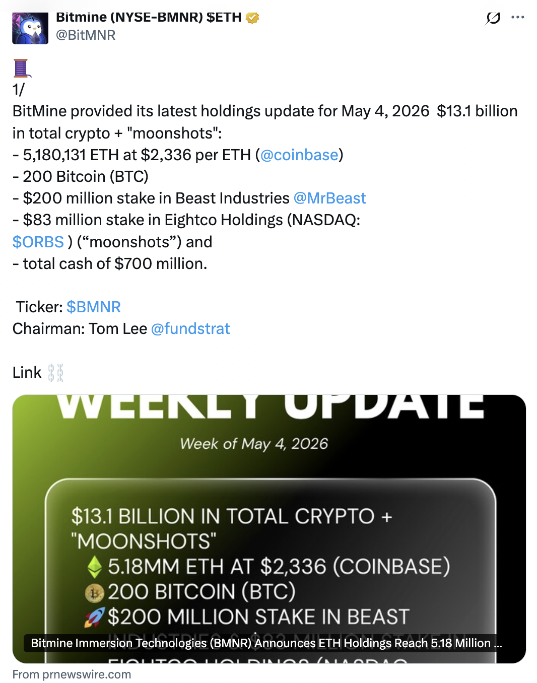 Source: X/Bitmine