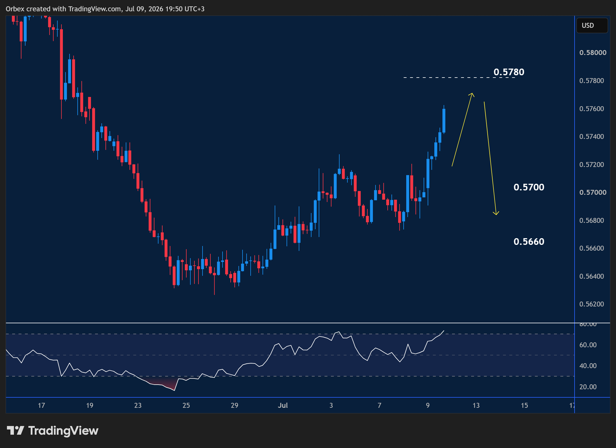 NZDUSD intraday chart displaying price trends and key support and resistance levels.