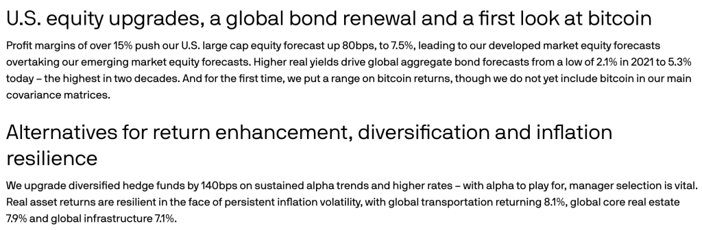 For the first time ever, J.P. Morgan has included Bitcoin in its 'Long-term Capital Market Assumptions' report, but still hasn't bought