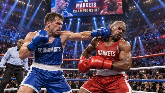 In the blue corner: economists. In the red corner: markets. The fight? How high interest rates will go, and how long they'll stay there (AI generated image)