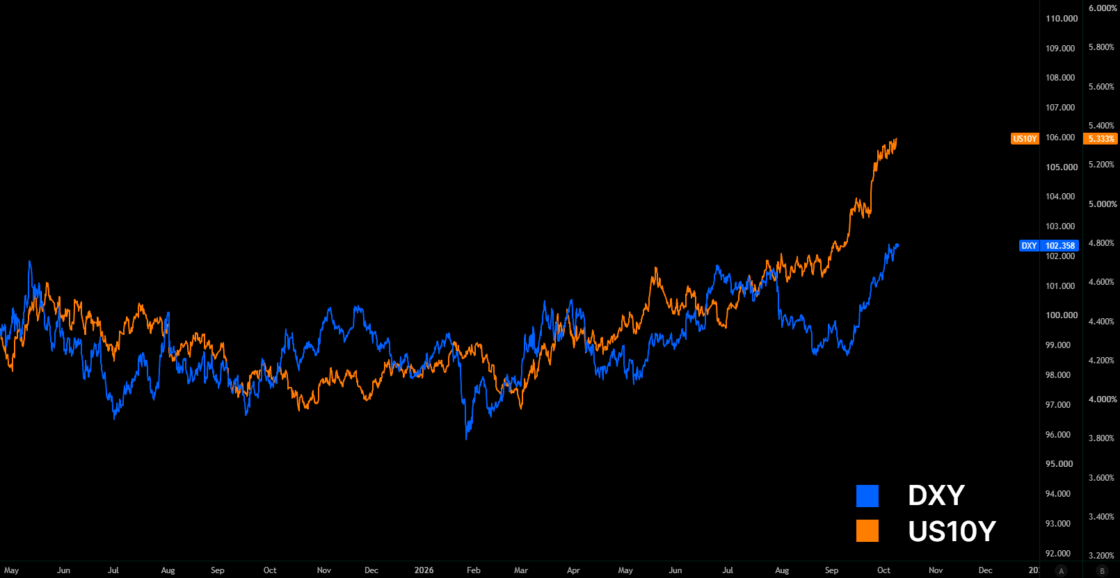 DXY and US10Y dynamics comparison