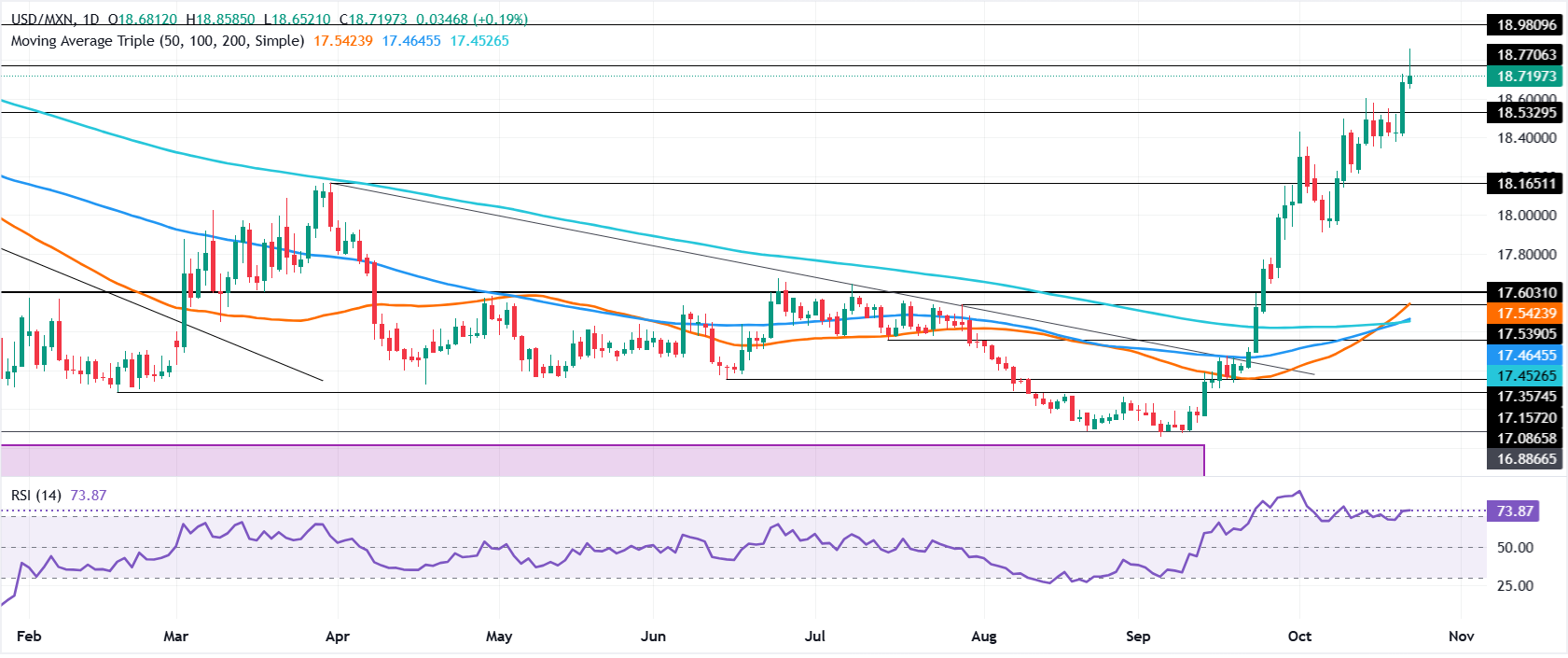 USD/MXN daily chart
