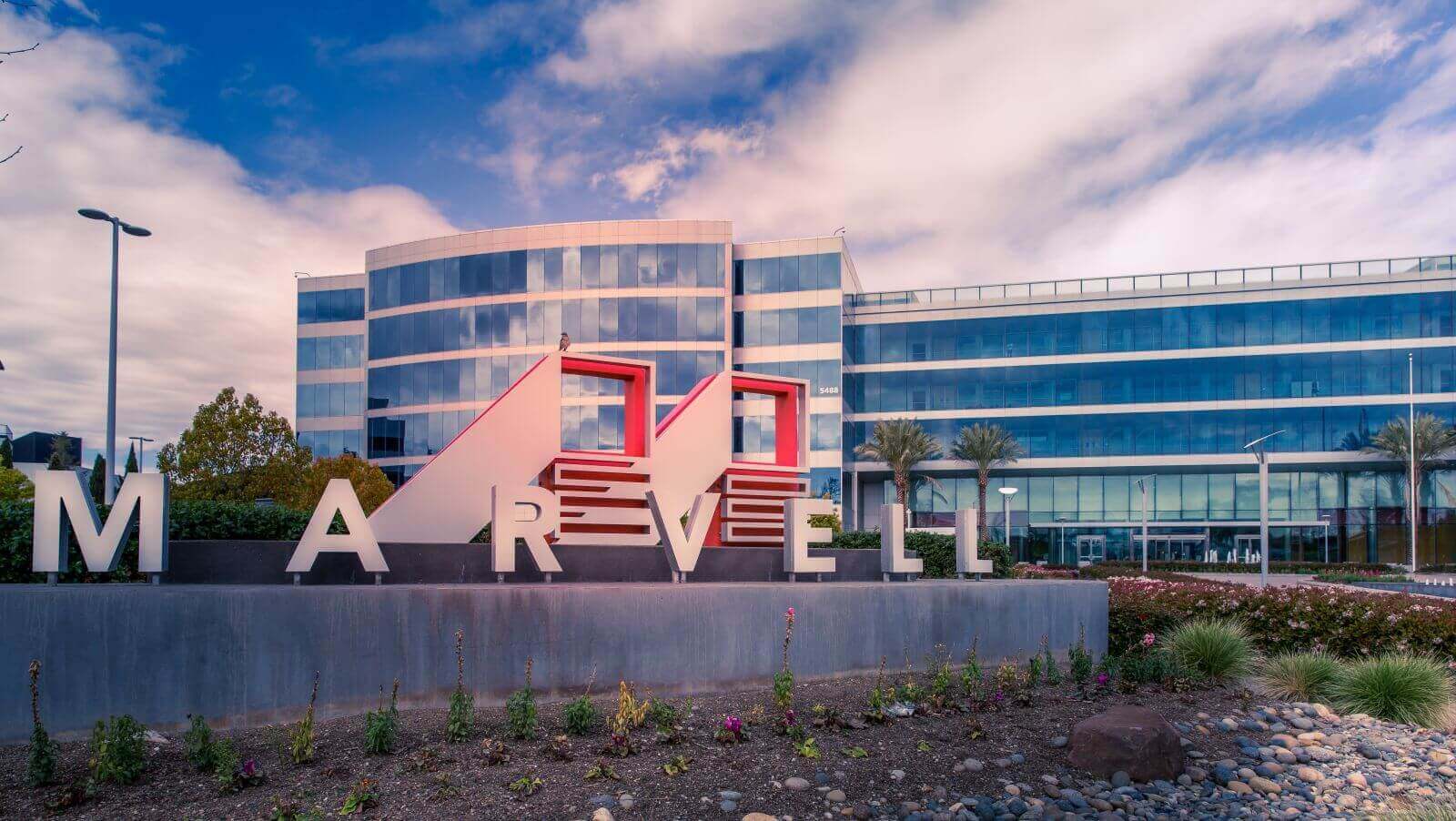 The sign for Marvell Technology out front of a corporate office by Valeriya Zankovych via Shutterstock