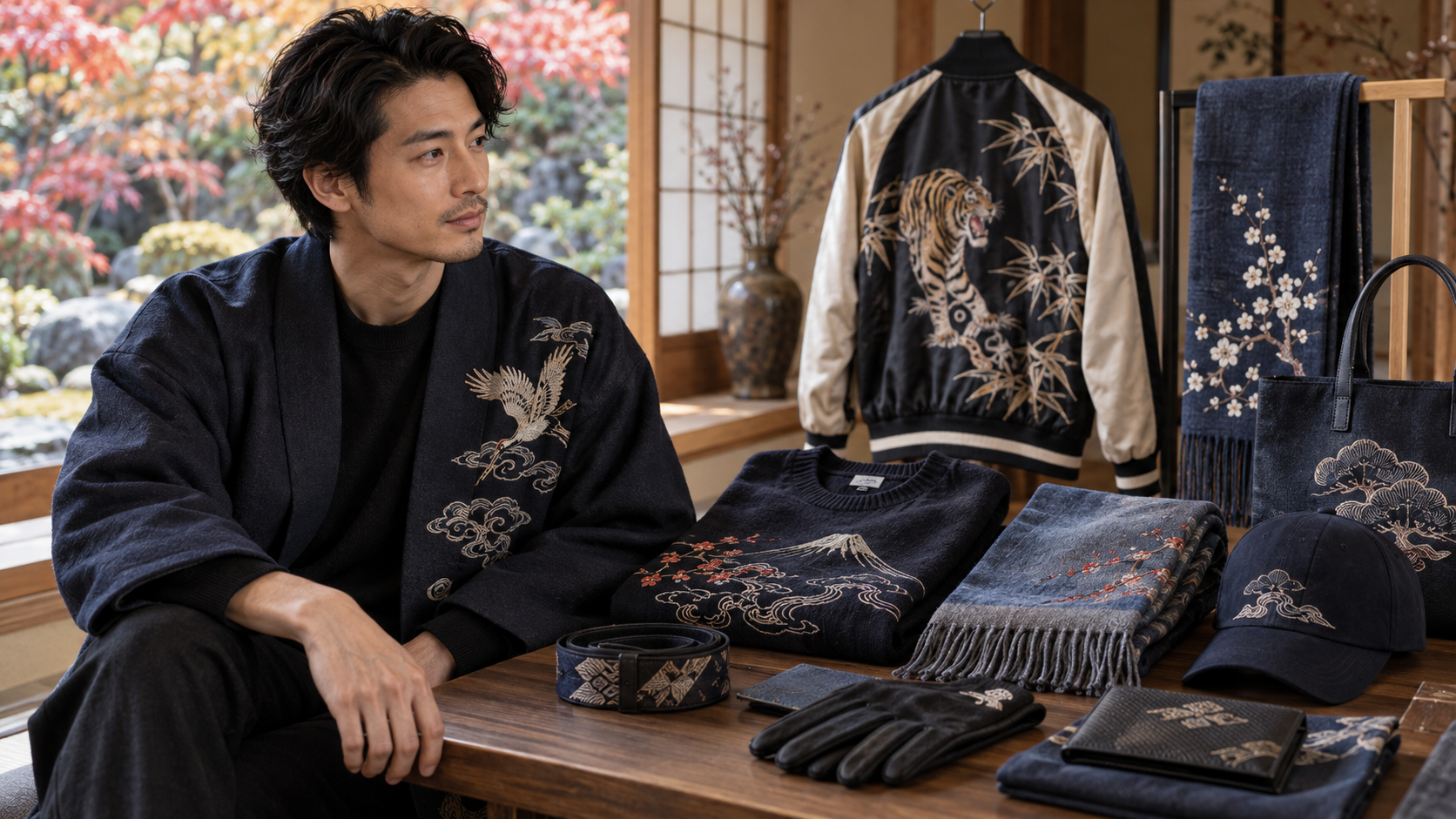 Seasonal Japanese embroidered gift selection for men