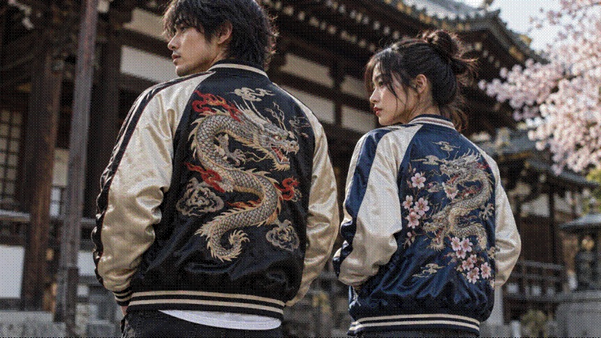 Title: authentic dragon embroidery on sukajan jackets - Description: authentic dragon embroidery on sukajan jackets