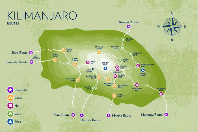 kilimanjaro trek routes map jpeg