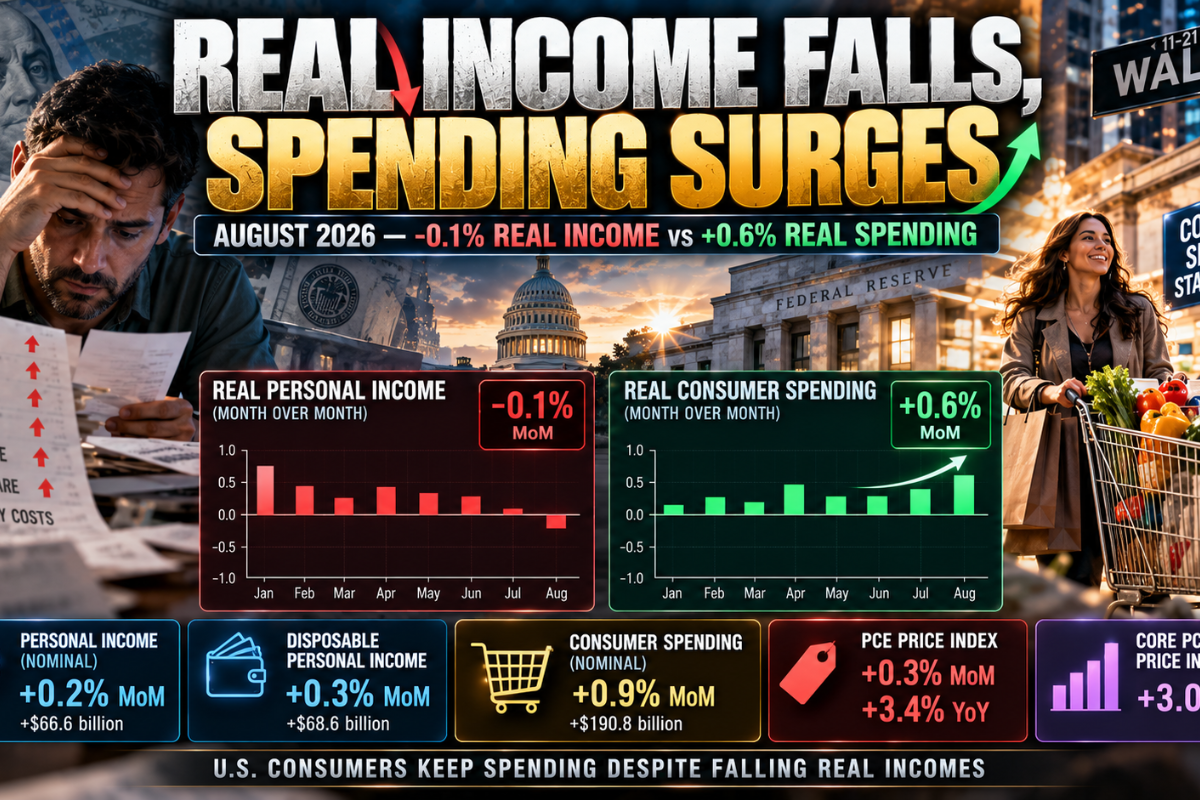 Real Personal Income Fell 0.1 Percent August, Real Spending Jumped 0.6 Percent