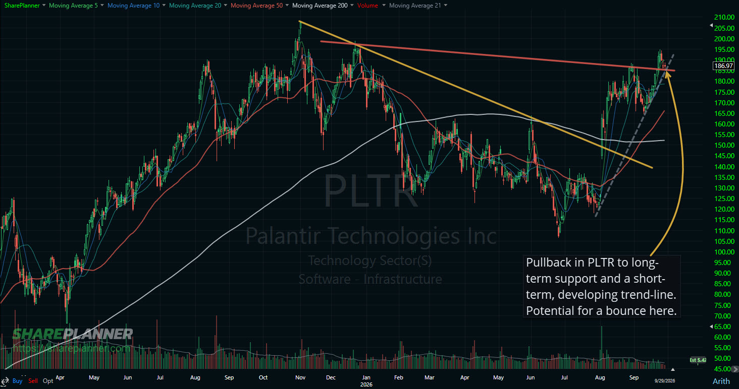 PLTR pullback to short-term and long-term support levels. 
