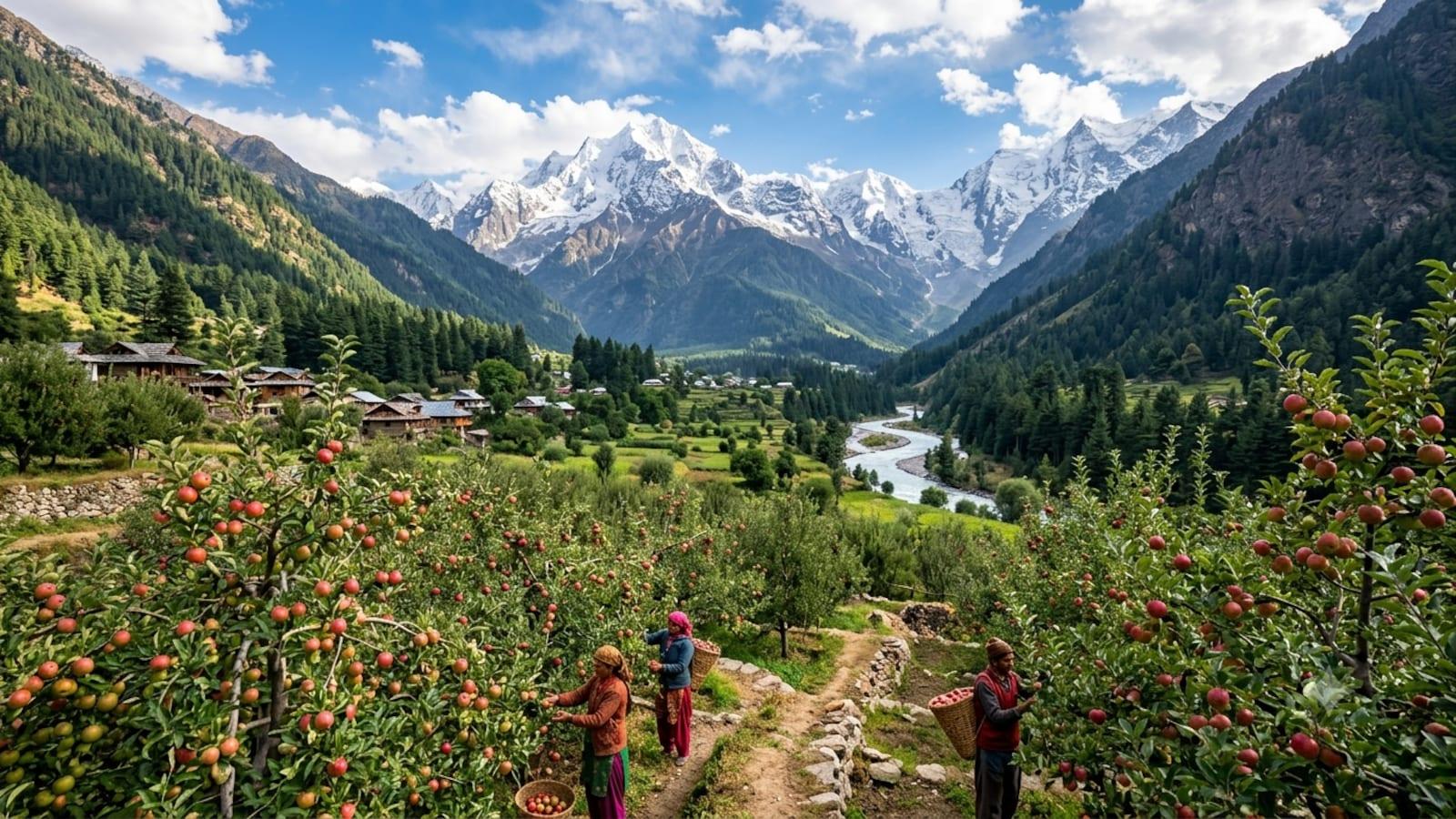 Harsil Valley in Uttarakhand surrounded by Himalayan mountains