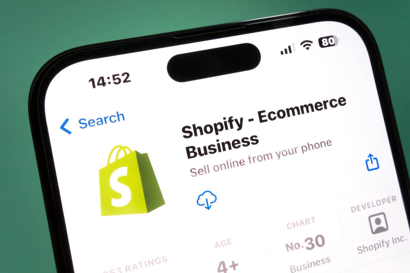 The Shopify logo on a smartphone screen by IB Photography via Shutterstock