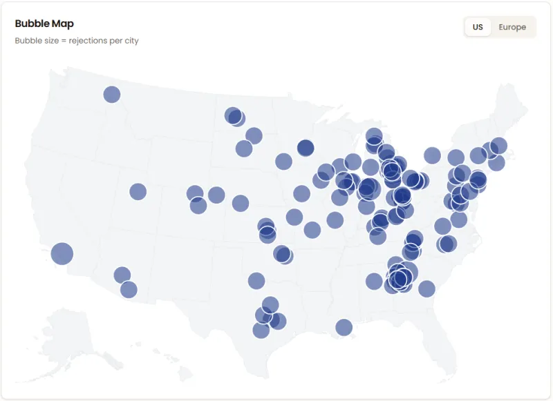 data center rejections us map